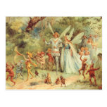 Vintage Thumbelina and Prince Wedding in Forest Postcard
