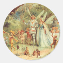 Vintage Thumbelina and Prince Wedding in Forest Round Sticker
