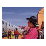 Vintage Train Station with Native American Indian Invitation