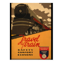 Vintage Travel by Train Poster Post Cards