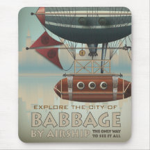 Vintage Travel City of Babbage Airship Mousepads
