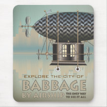 Vintage Travel City of Babbage Airship Mousepads