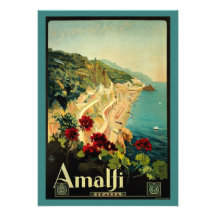 Vintage Travel Poster, Amalfi Coastline, Italy Custom Invite