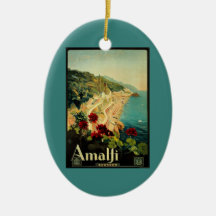 Vintage Travel Poster, Amalfi Coastline, Italy Christmas Ornaments