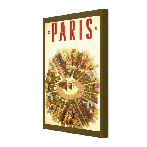 Vintage Travel Poster Arc de Triomphe Paris France Gallery Wrapped Canvas