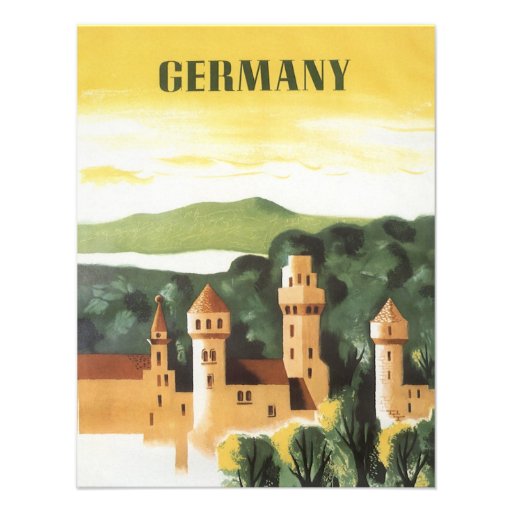Vintage Travel Poster, Bavaria Castle, Germany Personalised Invite