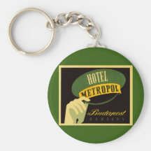Vintage Travel Poster Budapest Hungary Bellhop Hat Key Chains