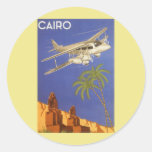 Vintage Travel Poster Cairo Egypt Africa Aeroplane Round Sticker