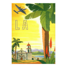 Vintage Travel Poster, Los Angeles, California Personalised Invites