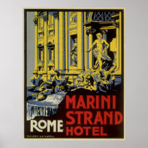 Vintage Travel Poster, Marini Strand Hotel, Rome
