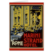 Vintage Travel Poster, Marini Strand Hotel, Rome Greeting Card