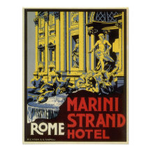 Vintage Travel Poster, Marini Strand Hotel, Rome Invite