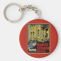 Vintage Travel Poster, Marini Strand Hotel, Rome Keychain