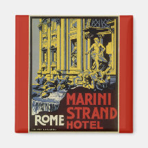 Vintage Travel Poster, Marini Strand Hotel, Rome Fridge Magnets