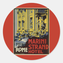 Vintage Travel Poster, Marini Strand Hotel, Rome Round Stickers