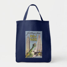 Vintage Travel Poster, New York City Landmarks Canvas Bags