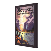 Vintage Travel Poster, Norway Land of Midnight Sun Stretched Canvas Print