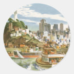 Vintage Travel Poster San Francisco Bay Ferry Boat Round Sticker