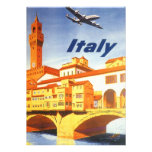 Vintage Travel Poster, Volterra Italy Bridge River Personalised Invites