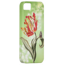 Vintage Tulip Butterfly Garden Springtime Green