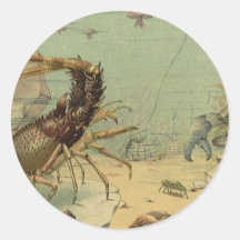Vintage Underwater Ocean Scene with Sea Life Stickers