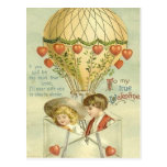 Vintage Valentine Hot Air Balloon Post Card