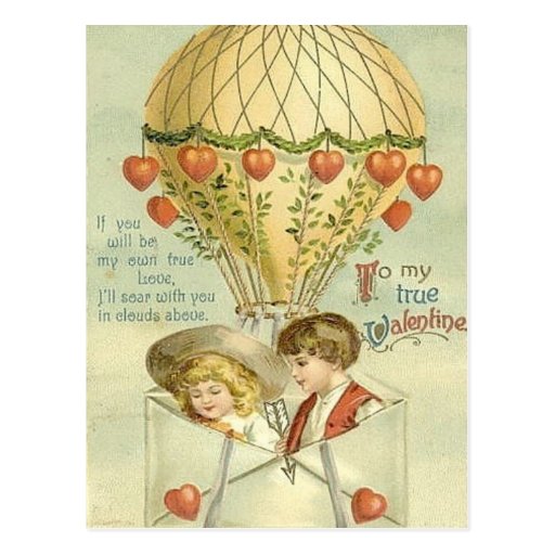 Vintage Valentine Hot Air Balloon Post Card