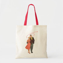 Vintage Valentine Walking with Floating Hearts Tote Bags