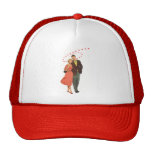 Vintage Valentine Walking with Floating Hearts Hats