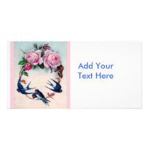 Vintage Valentine with Birds and Roses Personalized Photo Card