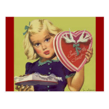Vintage Valentine's Day; Blonde Girl w Chocolates Postcards
