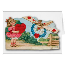 Vintage Valentine's Day Card with Aeroplane
