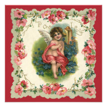 Vintage Valentine's Day, Victorian Angel on Phone Personalized Invitations