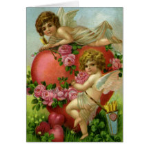 Vintage Valentines Day Victorian Angels Heart Rose Greeting Card