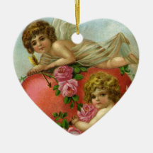 Vintage Valentines Day Victorian Angels Heart Rose Christmas Ornament