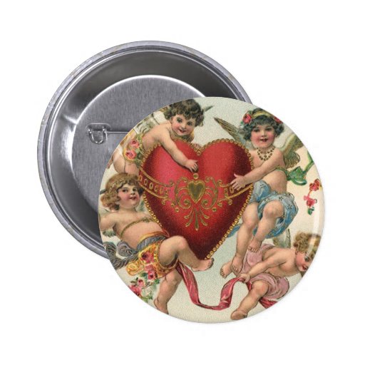 Heart Cupids Pinback Victorian Angels Valentines, Buttons vintage cupids Vintage