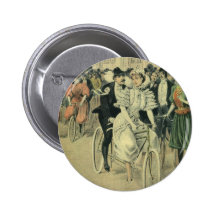 Vintage Victorian Bride and Groom on a Bike Pinback Buttons
