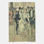Vintage Victorian Bride Groom Ride Tandem Bicycle Hand Towel