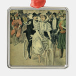 Vintage Victorian Bride Groom Ride Tandem Bicycle Christmas Tree Ornament