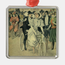 Vintage Victorian Bride Groom Ride Tandem Bicycle Christmas Tree Ornament