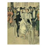 Vintage Victorian Bride Groom Ride Tandem Bicycle Postcard