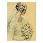Vintage Victorian Bride in Profile Bridal Portrait Postcards