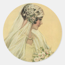 Vintage Victorian Bride in Profile Bridal Portrait Round Stickers