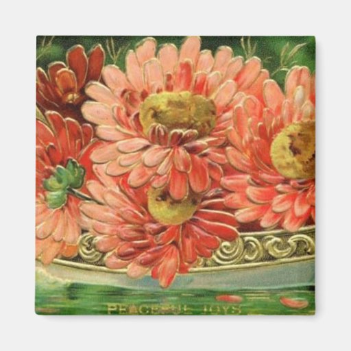 Vintage Victorian Floral Mums Fridge Magnet