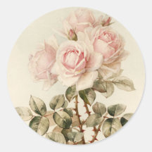 Vintage Victorian Romantic Roses Round Stickers