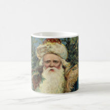 Vintage Victorian Santa Claus with Christmas Tree Mugs