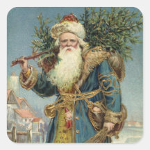 Vintage Victorian Santa Claus with Christmas Tree Square Stickers