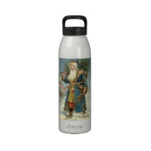 Vintage Victorian Santa Claus with Christmas Tree Reusable Water Bottles