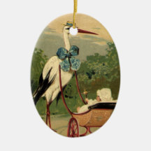 Vintage Victorian Stork and Baby Carriage Christmas Tree Ornaments