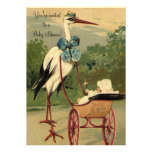 Vintage Victorian Stork Carriage Baby Shower Personalised Invites